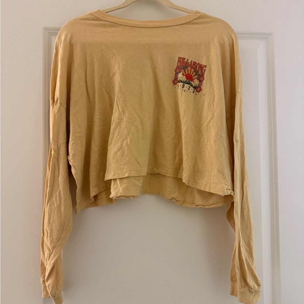 Billabong Beige Graphic Long Sleeve Crop Top